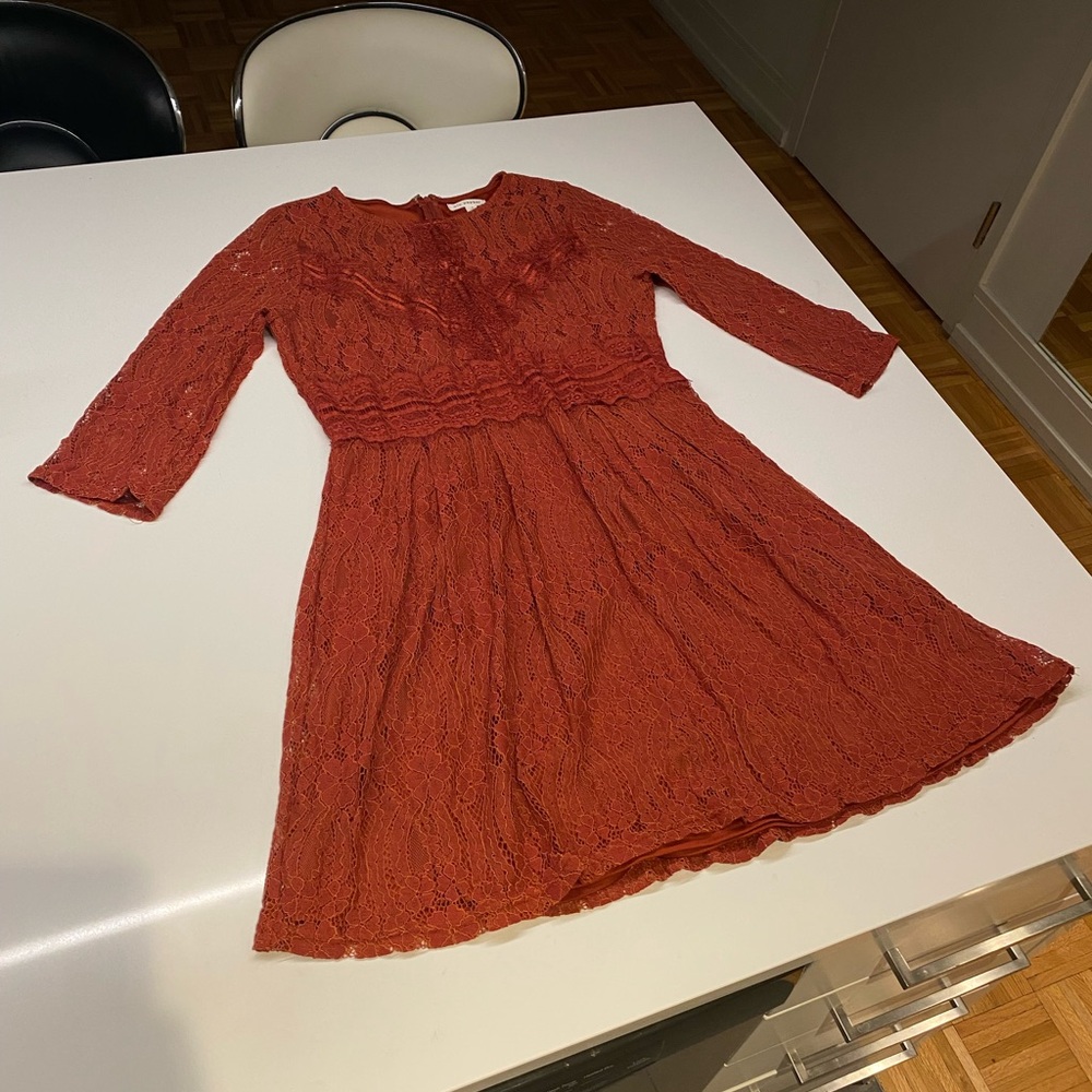 Elegant Lace Dress in Rust Orange